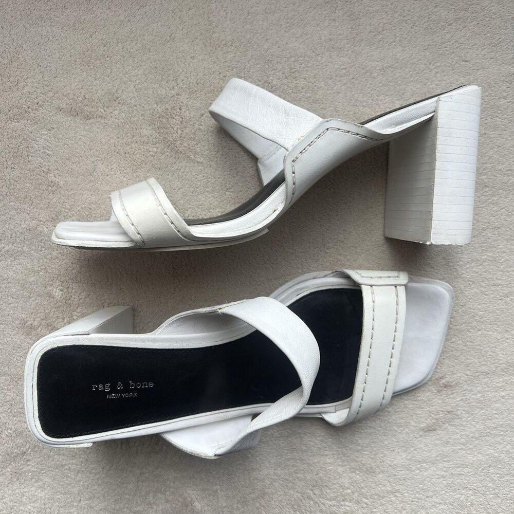 Rag & Bone Colt White Leather‎ Block Heel Sandal Women EU 37 US 7 Casual Retro